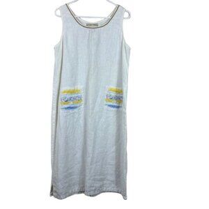 VTG 90’s Y2K Sweet Jessie Linen Maxi Beach Scenes Dress Sz XL Coastal Resort